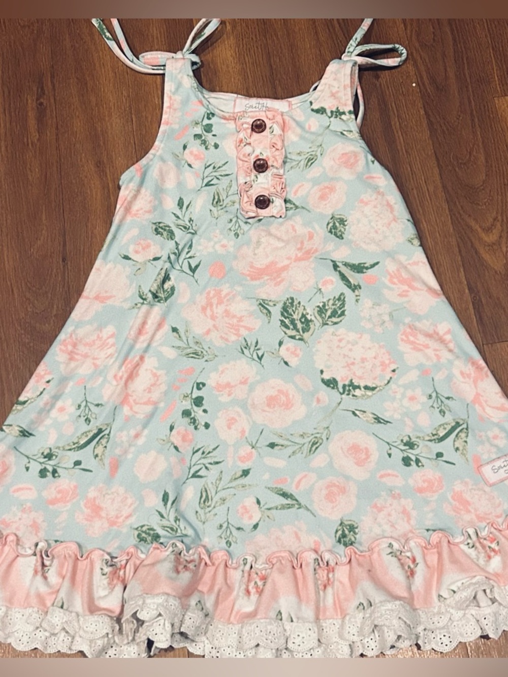 Super soft Sweet Honey boutique nightgown aqua falling flowers Sz 5